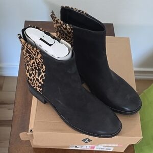 Leopard Print Black Ankle Boots. Gently Used